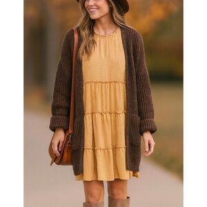 NEW Mimi & Daphne Orange Ruffle Tiered Polkadot Short Sleeve Dress sz XL Cottage